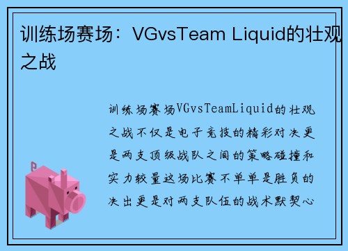 训练场赛场：VGvsTeam Liquid的壮观之战